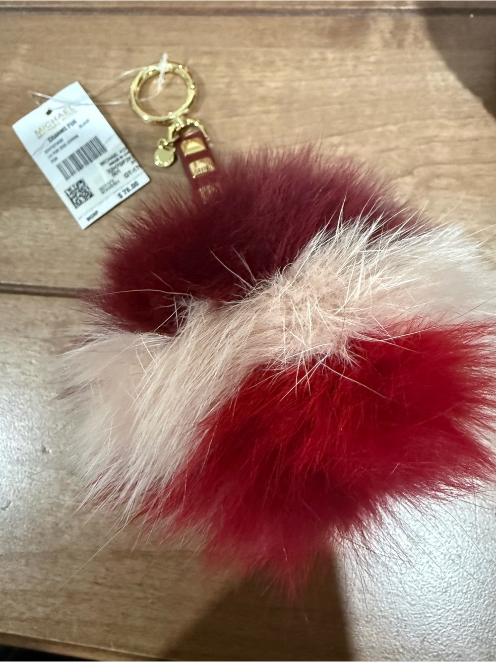 Michael Kors tri-color fur pom-pom keychain